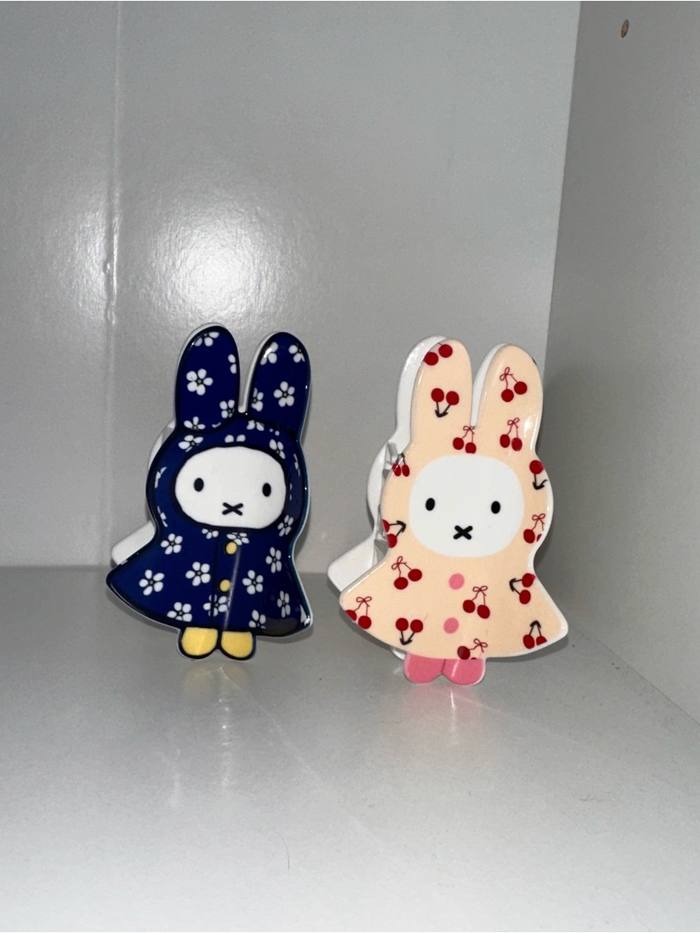miffy Bunny Phone Grips in Navy Blue Floral and Peach Cherry
